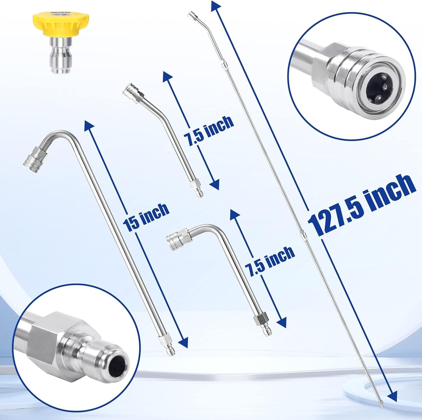 M MINGLE Pressure Washer Extension Wand - 120" Upgrade Power Washer Lance - Pressure Washer Accessories with 5 Nozzle Tips - 30?/90?/120? Curved Rod,