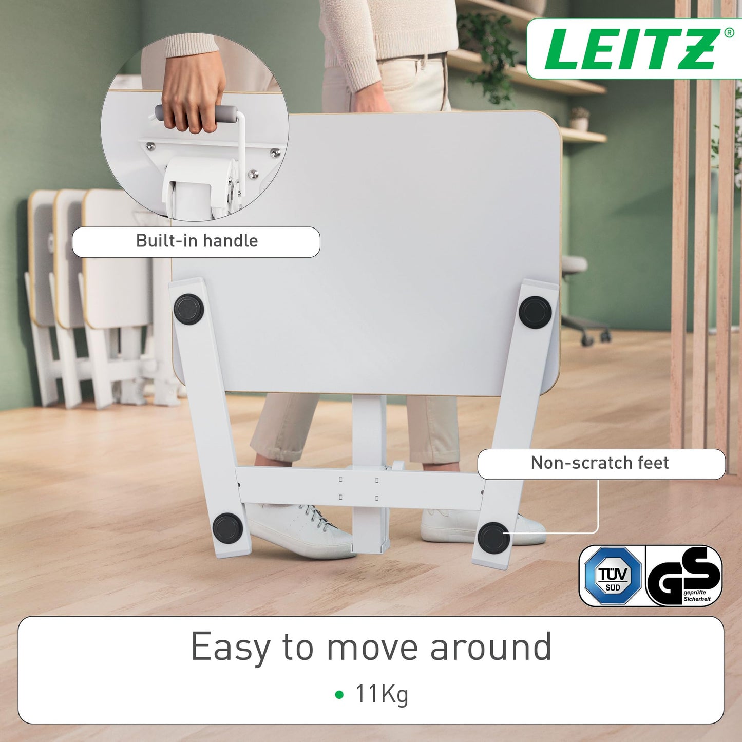 Leitz Ergo Small Foldable Sit Stand Desk, Portable Laptop Desk, White