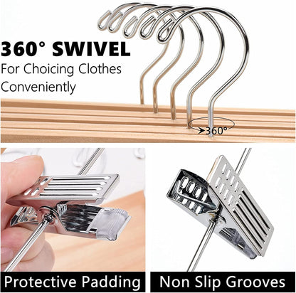 Amber Home 20pcs Wooden Trousers Hangers, Wood Skirts Hangers, Natural