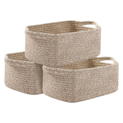 LUFEIS Cotton Rope Storage Basket, 3 Pack Storage Baskets for Shelves, Decorative Woven Baskets for Towels, Books, Toys