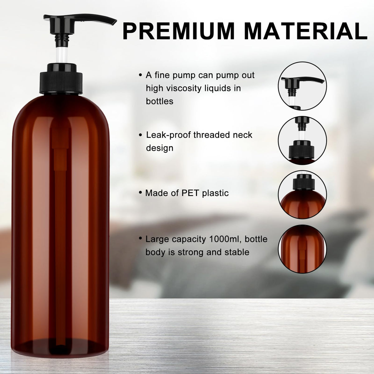 Partideal Pump Bottle Dispenser, 2 Pcs 1000ml/35.2oz Refillable Empty Plastic Amber Bottles