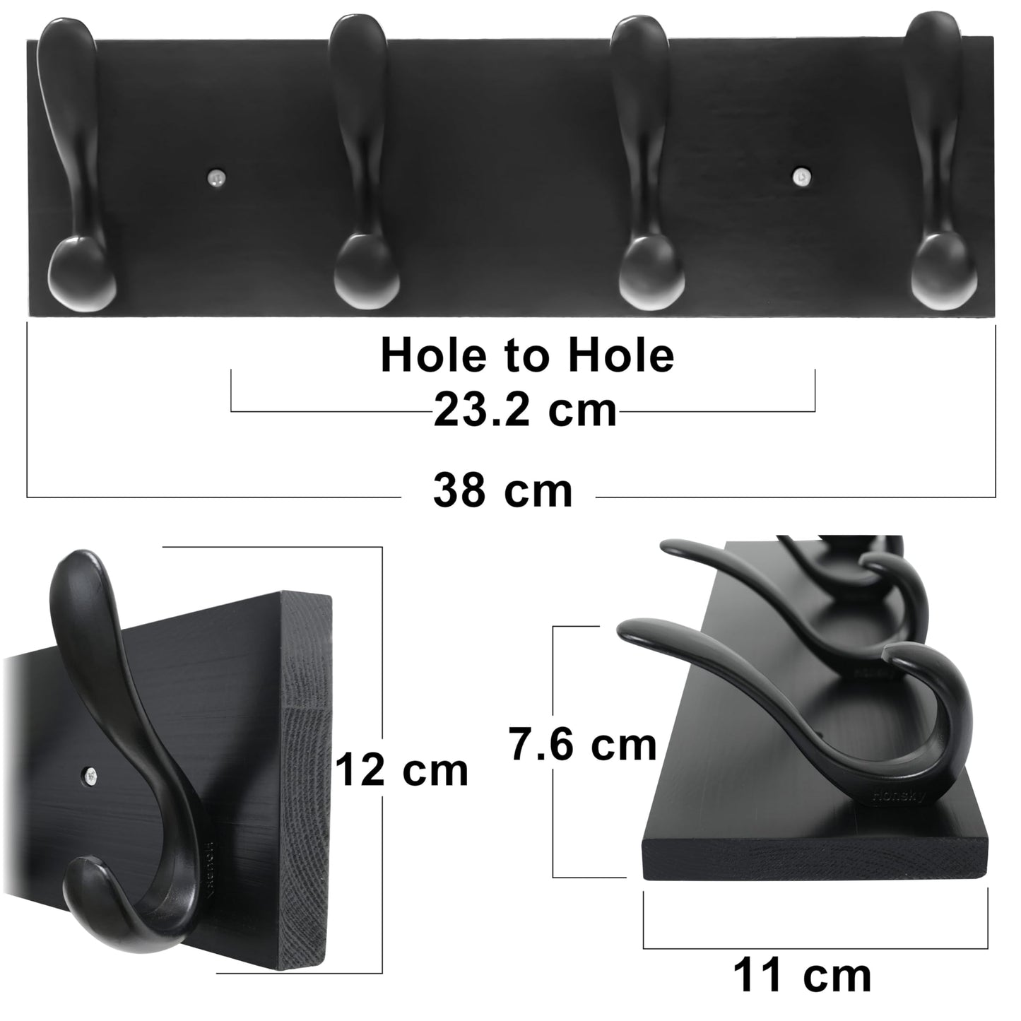 HONSKY Wooden Coat Rack Wall Mounted with 4 Double Hooks,Wall Mounted Clothes Rack Organizer for Jackets/Hats/Scarves
