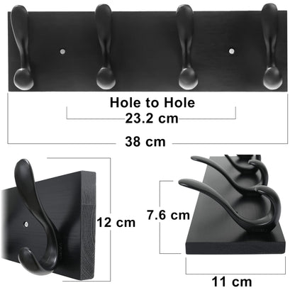 HONSKY Wooden Coat Rack Wall Mounted with 4 Double Hooks,Wall Mounted Clothes Rack Organizer for Jackets/Hats/Scarves