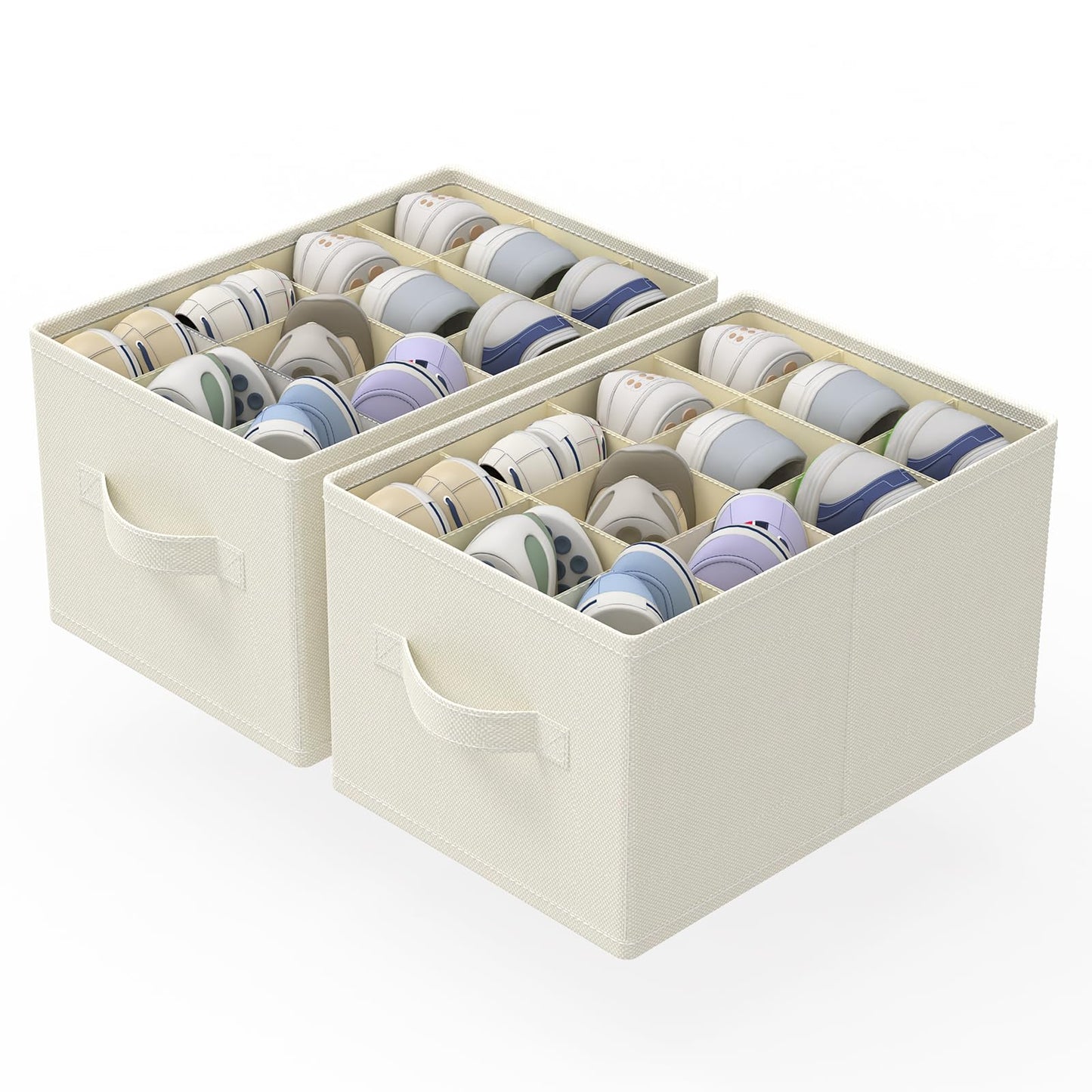 GUOHNHE Fabric Shoe Boxes, Fits 12-24 Pairs, 2 Pack, 42x32x26 cm, Beige