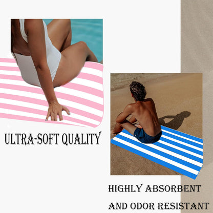 Large Thin Microfibre Beach Towel with Bag for Adult Men Women,160x90cm Light Blue Stripe Beach Towels Quick Dry Sand Free Lightweight Swim Bath