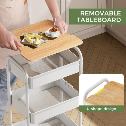 Shrivee 3-Tier Rolling Cart with Table Top, Serving Trolley, Metal Rolling Utility Trolley, Shelf on Wheels, Shelf, Organiser, Kitchen Shelf