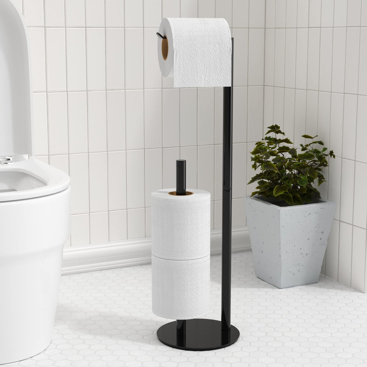 Black Toilet Paper Holder Stand,Free-Standing Toilet Paper Storage,Stainless Steel Toilet Tissue Paper Roll Storage Shelf and Dispenser Holds 3 Paper