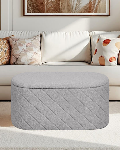 Bonlife Oval Ottoman with Storage Bench, Folding Foot Rest with Lid, Boucle End of Bed Bench,Foostool for Living Room,Bedroom,Entryway,Grey,76x38x38cm