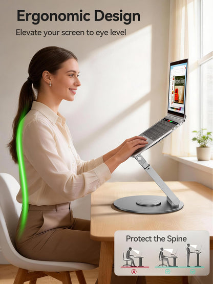 Anifrim Telescopic Laptop Stand, 360 Rotating Computer Stand Adjustable Height Swivel Pull Out Design Ergonomic Latptop Riser Standing Desk Converter