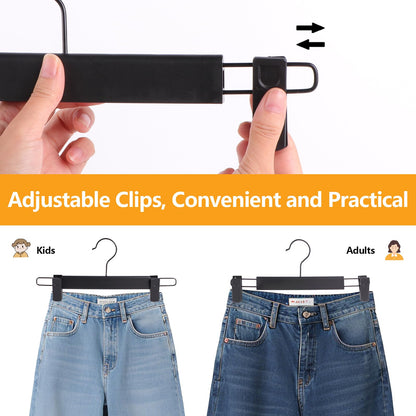 Trouser Hanger, 10Pack Plastic Pant Hangers Space Saving Skirt Hangers with Clips Adjustable Non-Slip Coat Suit Metal Heavy Duty Chrome Clothes