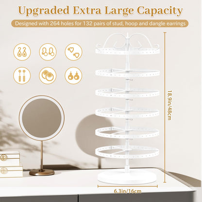 TANOSAN Rotating Earring Holder Organizer Stand, 6 Tiers Metal Tree, White