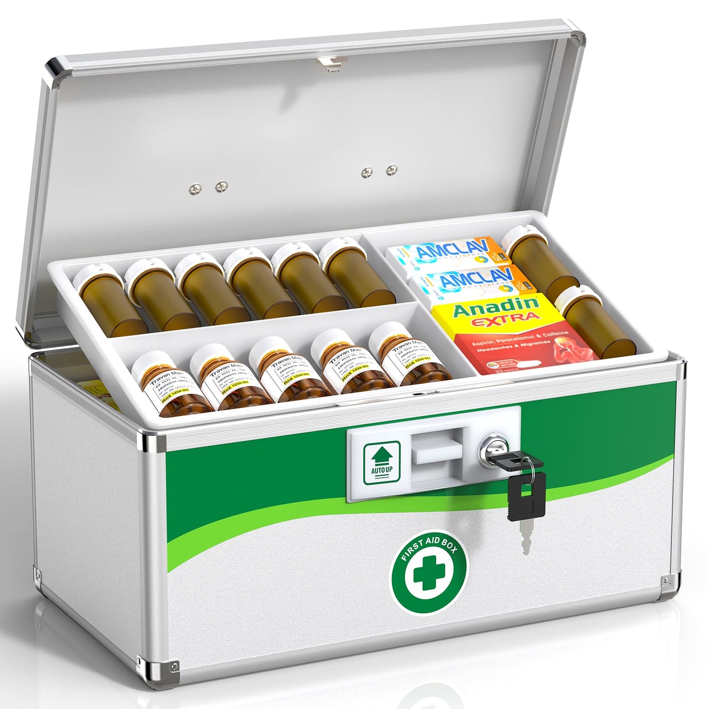ZORVIDSON Lockable Medicine Box, Medication Storage with Key Lock, Portable First Aid Safe Empty Box