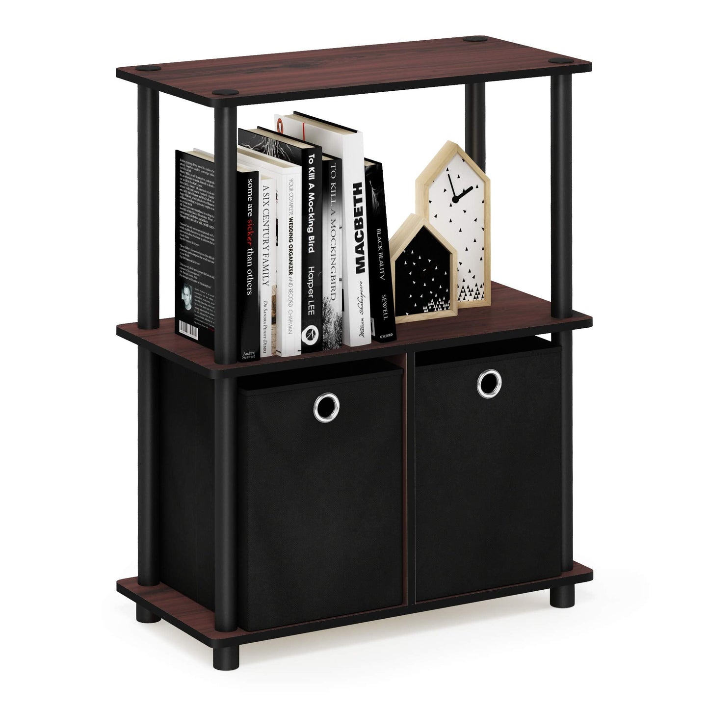 Furinno TURN-N-TUBE Storage Shelves, 3-Tier Toolless Book Shelf with Storage Bins, Display Shelf, for Organization and Storage, Living Room, Garage