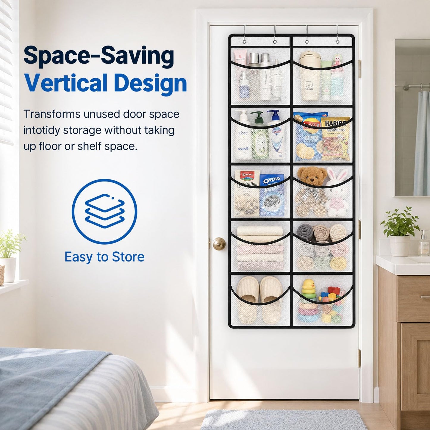 Over the Door Hanging Organiser with 10 Mesh Pockets, Closet Storage Bag