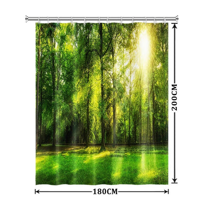 Xiaoterna Tropical Jungle Shower Curtain Green Forest Nature Landscape Sunshine Bathroom Curtain Spring Jungle Rainforest Mould Proof Washable Shower