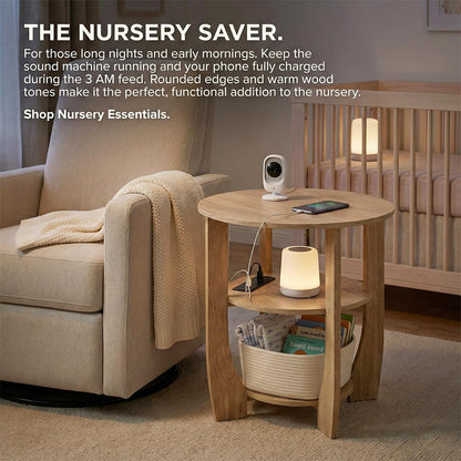 ZEXVIDA 3 Tier Round Side Table with Charging Station, Farmhouse Wood End Tables with Storage