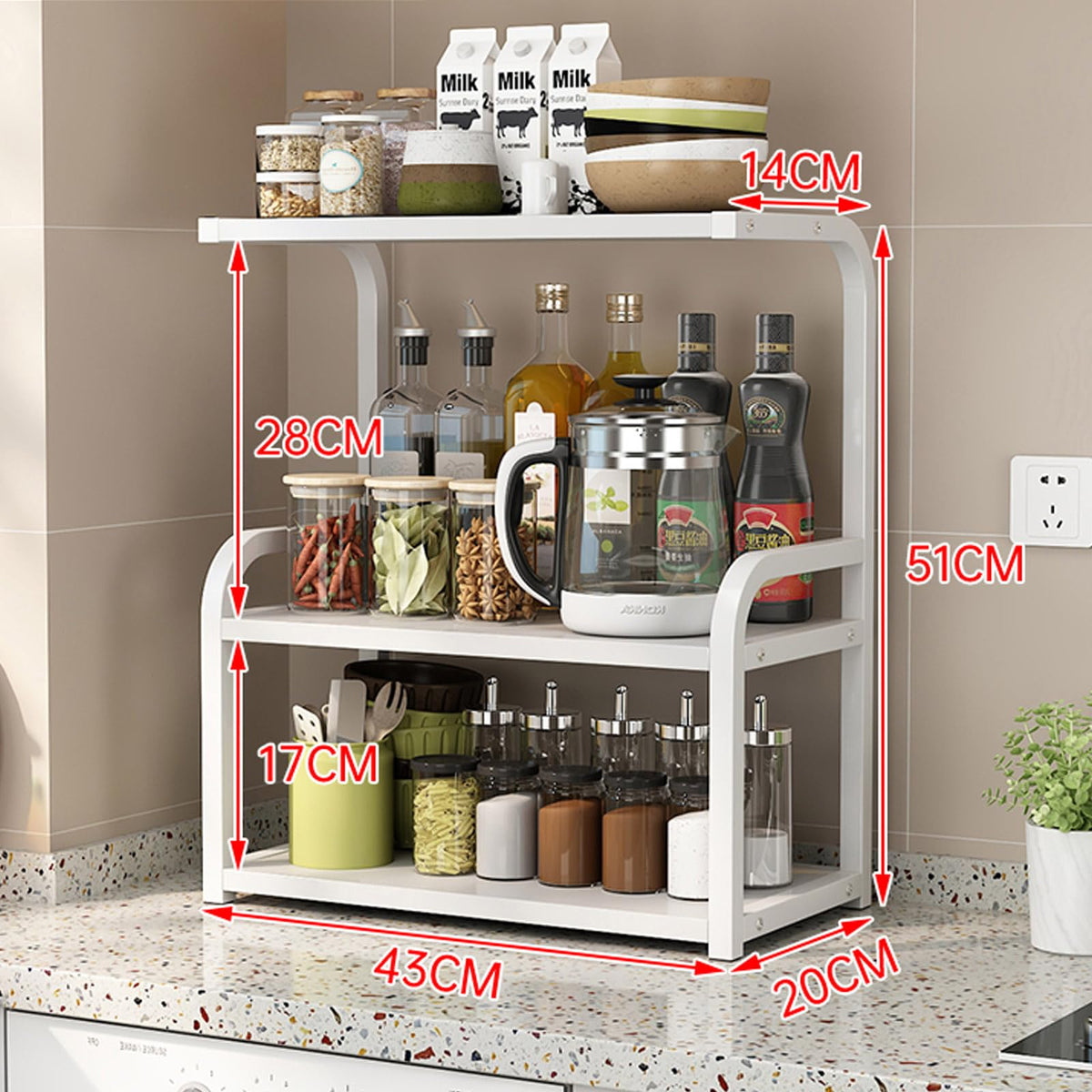 Numjeg 3-Tier Bookcase Desktop Wood White Metal Rack Bookshelf Supplies Bedroom Shelf Organizer Shelf for Top of Desk and Dresser Dining Room Furnitu