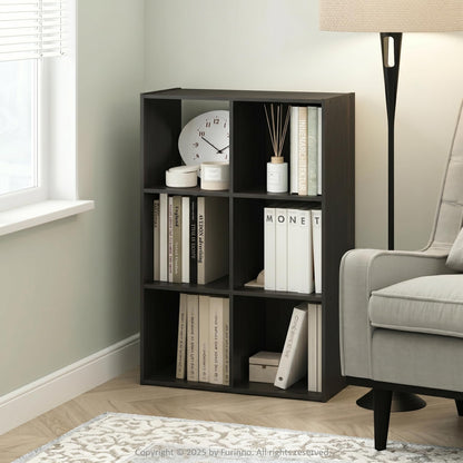 Furinno PELLI Book Shelf, 3x2 Bookshelf, Cube Storage Organizer Cabinet, 11.6 x 24.2 x 35.9, for Living Room, Bedroom, Home Office, Espresso