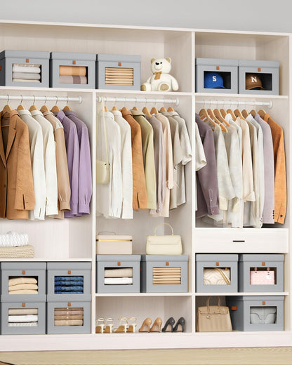 Stackable Storage Boxes with Lids & Dual-access Design for Wardrobe Grey