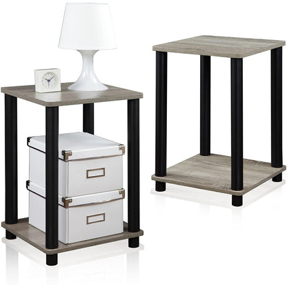 Furinno Turn-N-Tube Toolless Assembly Side Table Set of 2, Stackable 2-Tier Grey End Table with Open Shelf, Night Stand, Bedside Table