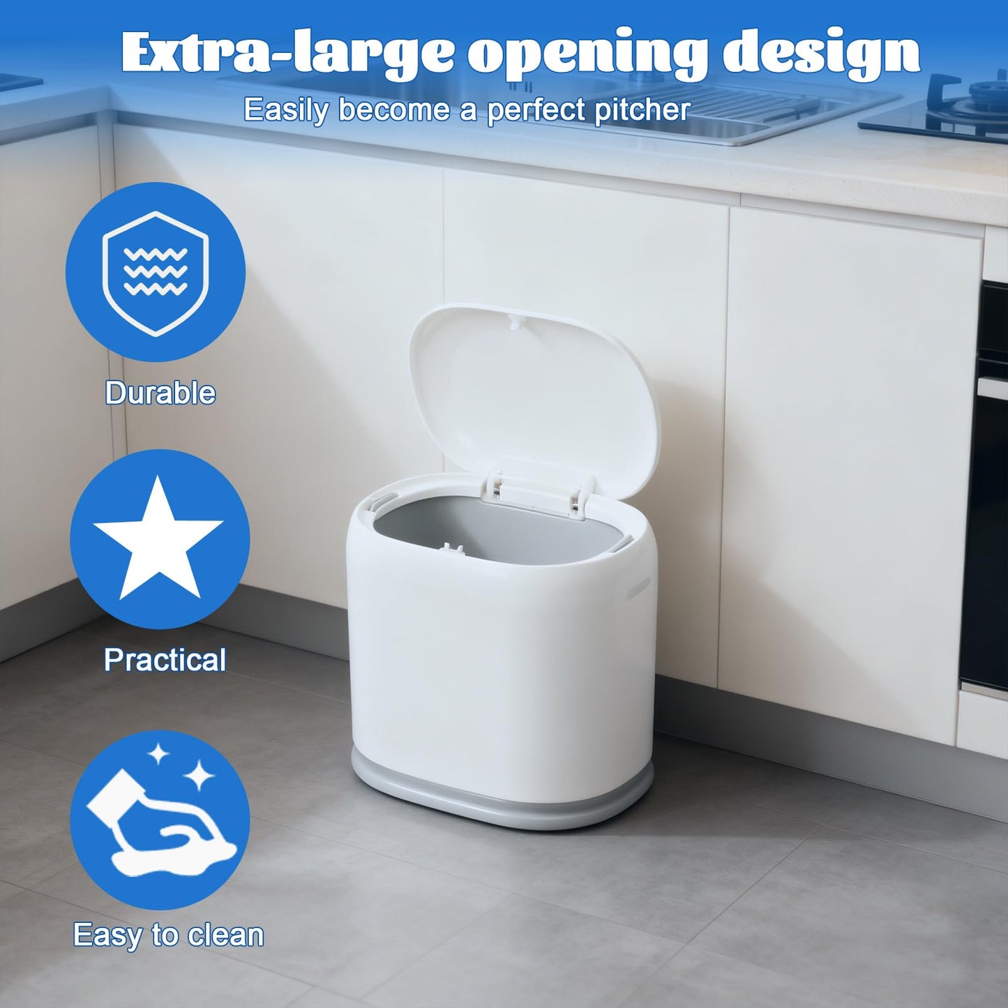 Kaiyzo Pop-Up Lid Desk Bin, Mini Desktop Trash Can for Office and Bedroom, Compact Plastic Waste Bin with Cover for Home Use, White