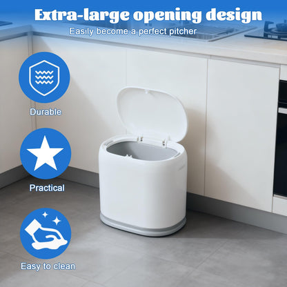 Kaiyzo Pop-Up Lid Desk Bin, Mini Desktop Trash Can for Office and Bedroom, Compact Plastic Waste Bin with Cover for Home Use, White