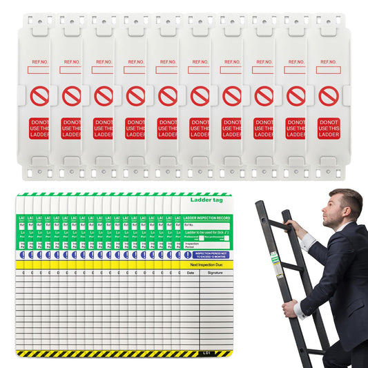 Ladder Tags-10 Holders and 20 Ladder Inspection Tags Inserts Waterproof Record Kit, Podiums, Towers, Podiums for All Ladder Types Protect Platforms,