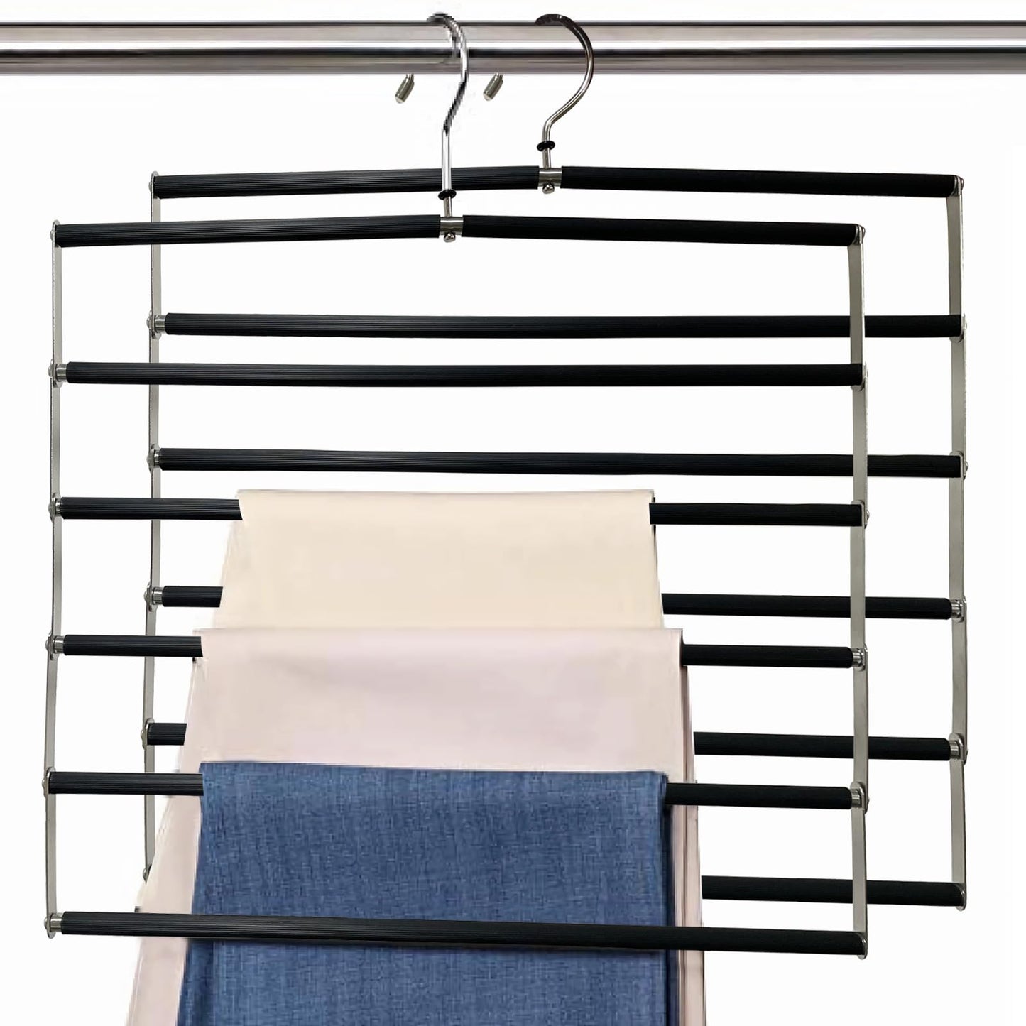 Loputon Trouser Hangers, Pack of 2 Trouser Hangers, Space-saving, Foldable Non-Slip Trouser Stand Made of Stainless Steel