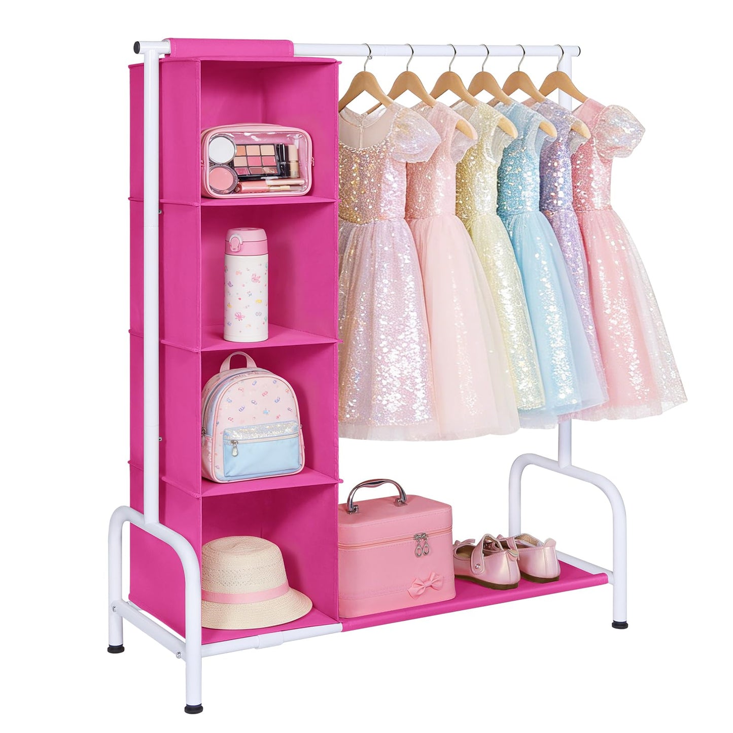 Univivi Kids Clothes Rail, Short Kids Dress Up Rail, Magenta & White