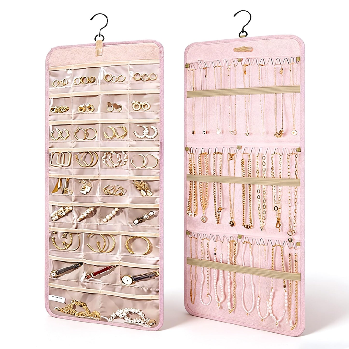 Rthynti Hanging Jewellery Organiser, Dual-Sided Jewellery Storage with Metal Hooks