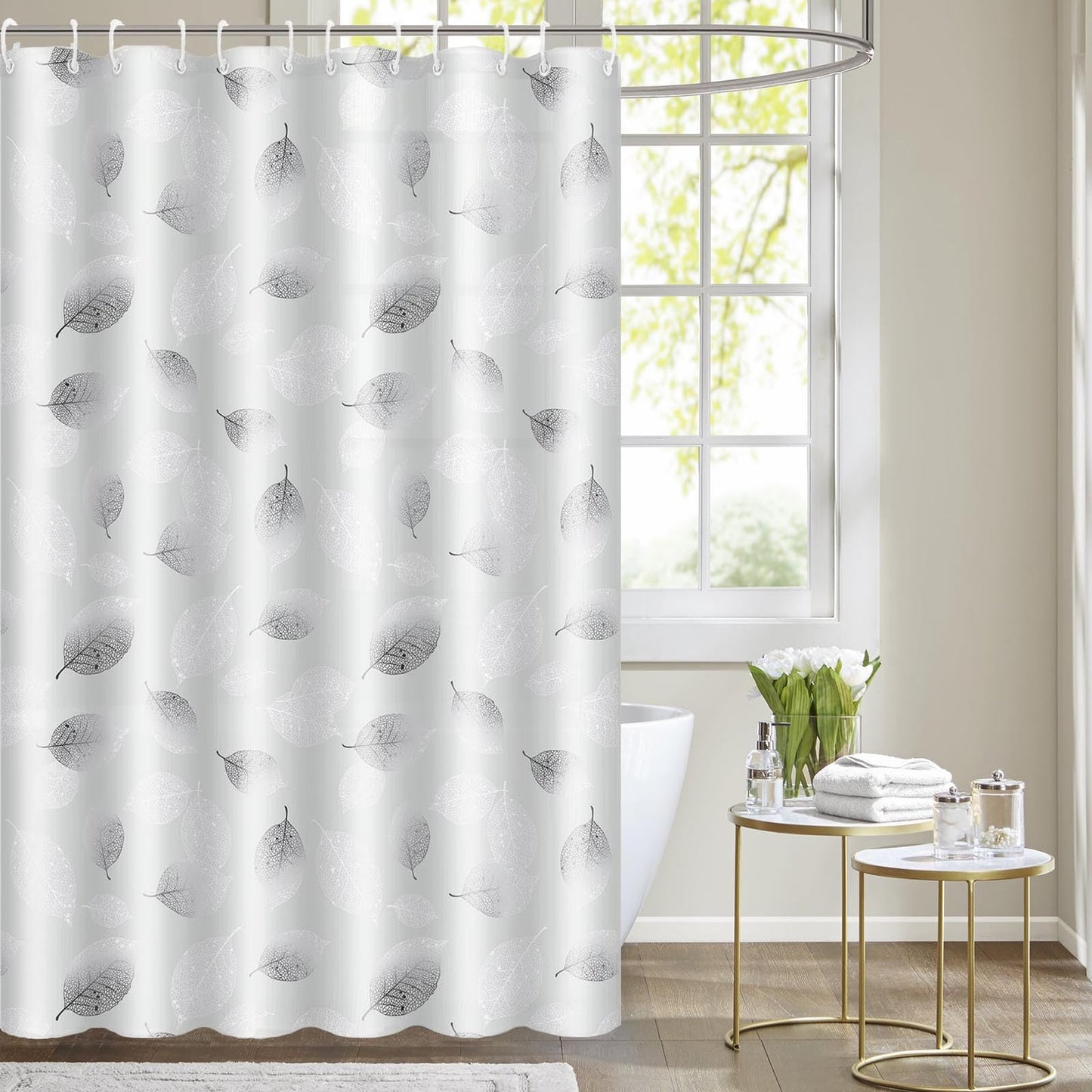 BANLMEYD Shower Curtain, Premium PEVA Mould Resistant Waterproof Shower Curtain with Rustproof Grommets and 12 Hooks for Wet Rooms, Shower