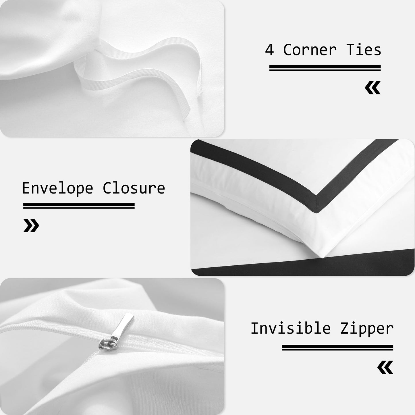 OSVINO Hotel Duvet Cover Set 3Pcs Microfiber Simple Line Style Bedding Set Ultra Soft Quilt Cover Set with Pillowcases, Black, Double