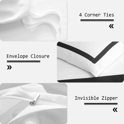 OSVINO Hotel Duvet Cover Set 3Pcs Microfiber Simple Line Style Bedding Set Ultra Soft Quilt Cover Set with Pillowcases, Black, Double