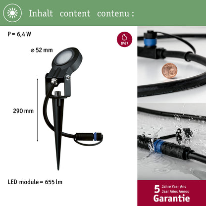 Outd Plug & Shine Spotlight Sting IP67 520lm 3000K 6W 24V Anthracite alu