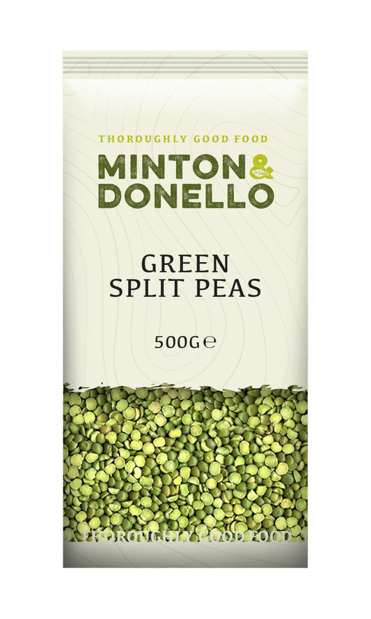 Minton & Donello - Organic Green Split Peas, Nutrient-Rich, Ideal for Soups & Stews, 6 x 500g