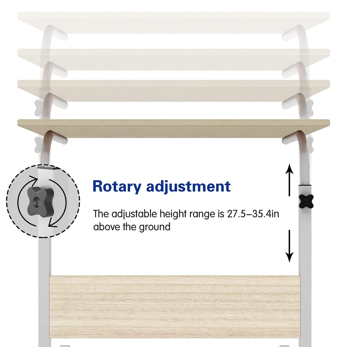 sogesfurniture 80 * 40cm Adjustable Height Laptop Table with Tablet Slot, Mobile Computer Stand Desk Portable Side Table for Bed Sofa
