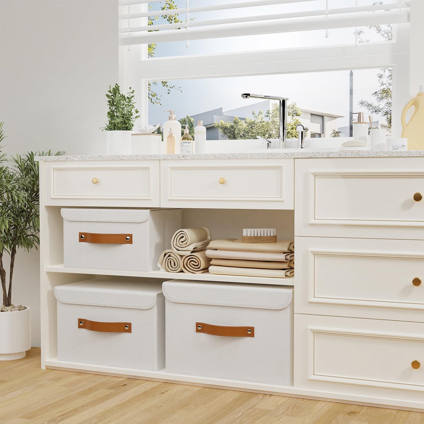 OUTBROS Storage Boxes with Lids 2 Pack, Organiser 45x30x30 cm, White