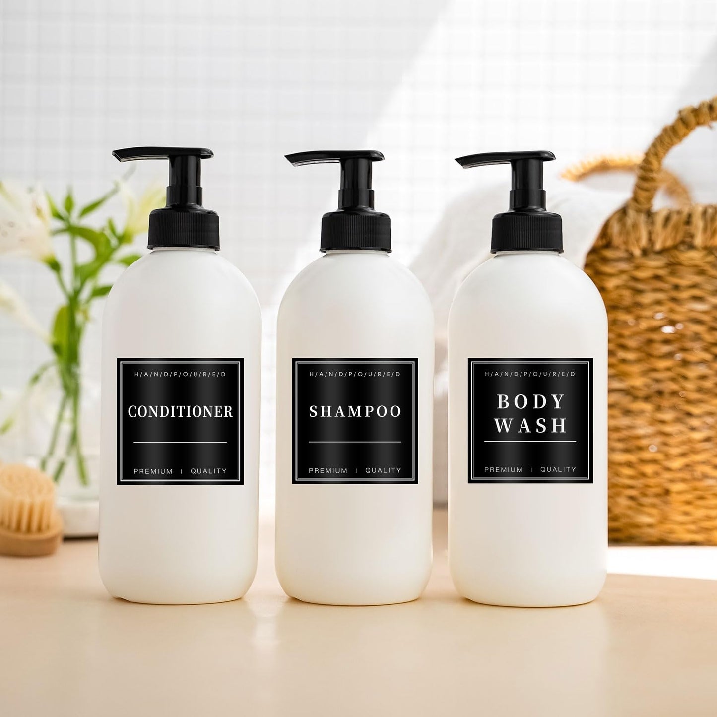 KSIWRE Waterproof Soap Labels for Plastic/Glass Bottles, Bathroom/Kitchen Hand Soap Dispenser Label Stickers,Removable Organization Labels for