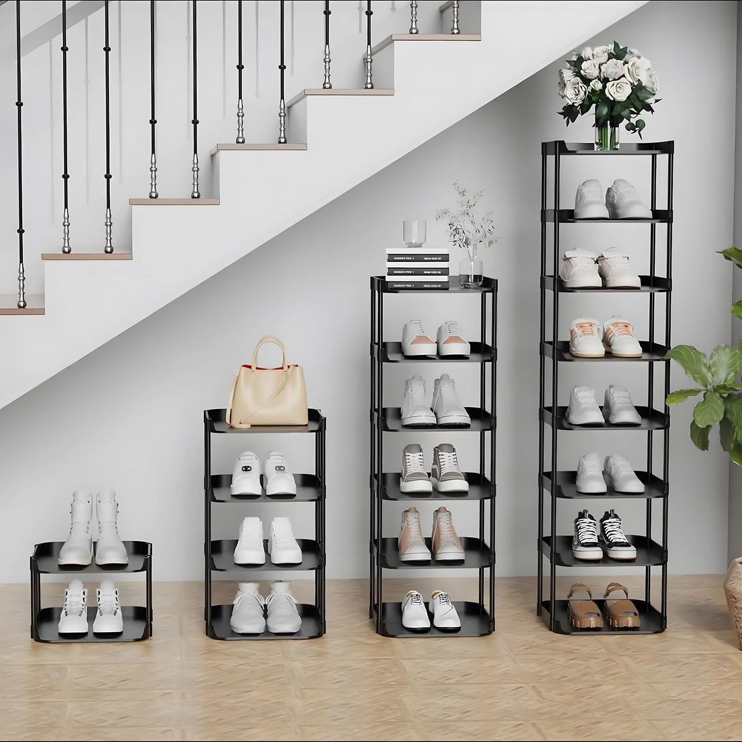 Altdnmaf 6 tier Narrow Shoe Storage Rack, Compact Single Shoerack Stand for Slim Space, Stackable Tall Thin Show Tower, Vertical Plastic Shelves