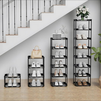 Altdnmaf 6 tier Narrow Shoe Storage Rack, Compact Single Shoerack Stand for Slim Space, Stackable Tall Thin Show Tower, Vertical Plastic Shelves