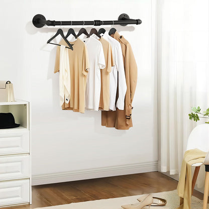 Yawinhe Industrial Pipe Clothes Rack, 80cm High Heavy Duty Wall Mounted Hanger Rod, Space Saving, for Laundry, Living Room and Closet, Black, 2 Pack
