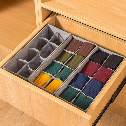 Qozary 3 Pack Washable Foldable Drawer Organizer, 8 Cell Desk Closet Organizer and Storage Drawer Dividers for Underwear Bra Socks