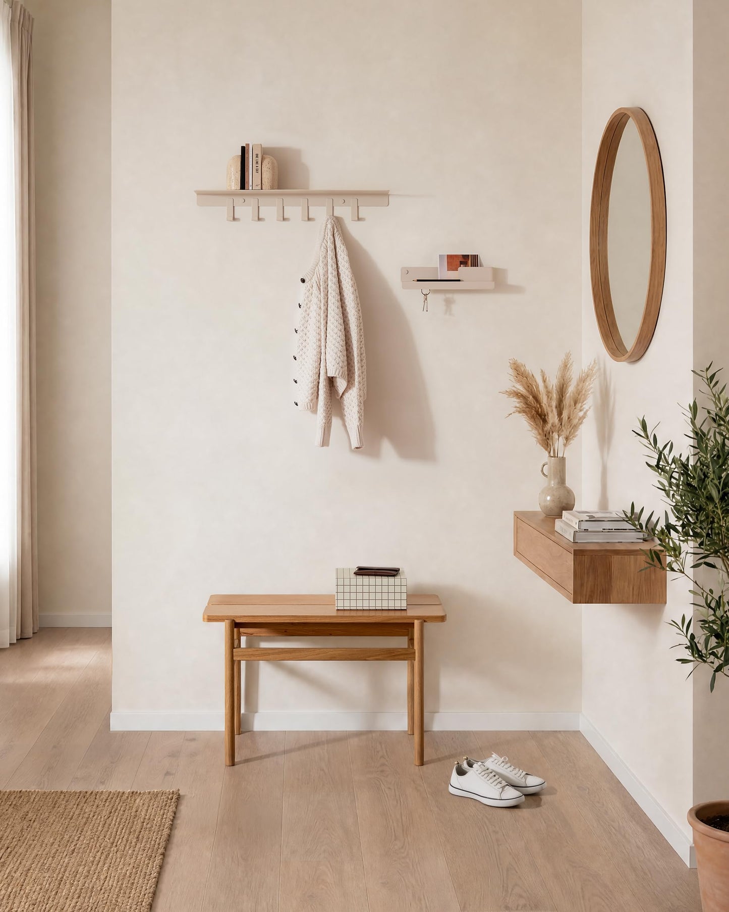 Kazai. Wall Mounted Coat Rack with Shelf 'Holmsen' | Modern Coat Hooks Wall Mounted | Hanger with Storage Shelf | Metal Hook Rack for Hallway
