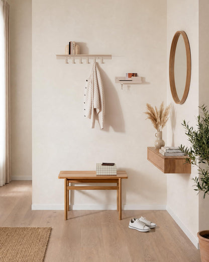 Kazai. Wall Mounted Coat Rack with Shelf 'Holmsen' | Modern Coat Hooks Wall Mounted | Hanger with Storage Shelf | Metal Hook Rack for Hallway