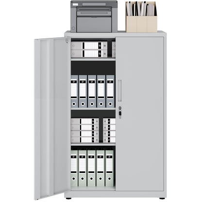 LAND·VOI 4-Tier Lockable Tall Storage Cabinet, Adjustable Shelves Double Door Cupboard 40×80×131.5cm Light Gray