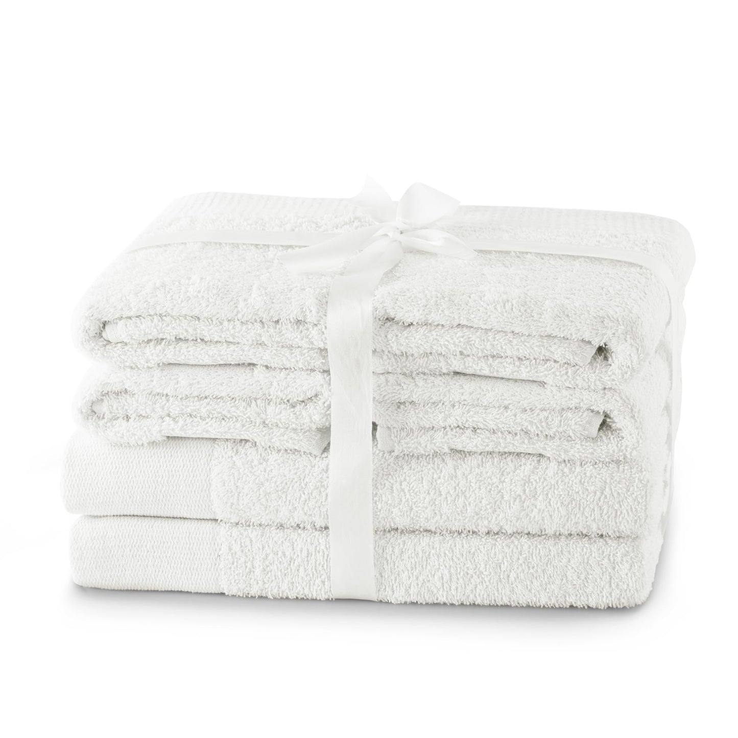 AmeliaHome Set 6pcs 4 Towels 50x100 cm and 2 Bath Towels 70x140 cm 100% Cotton Absorbent White Amari