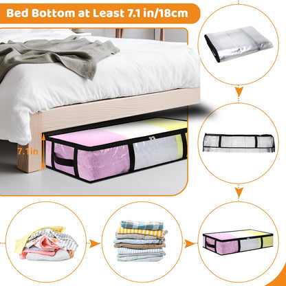 4 Pack 60L Under Bed Storage Bags Foldable UnderBed Storage Box, Clear PP
