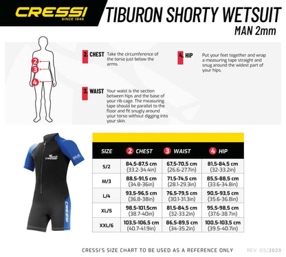 Cressi Mens Tiburon Man Monopiece 2 Mm Shorty Wetsuit, Black / Blue, XL EU