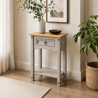 Corona Console Table Pine Grey Wax 1 Drawer Solid Wood Side Table W 53 x D 35 x H 73cm