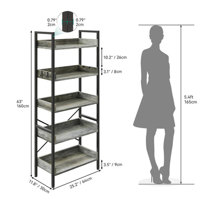 YITAHOME 5 Tier Bookcase, Floorstanding Wooden Shelves with Stable Steel Frame Shelving Unit